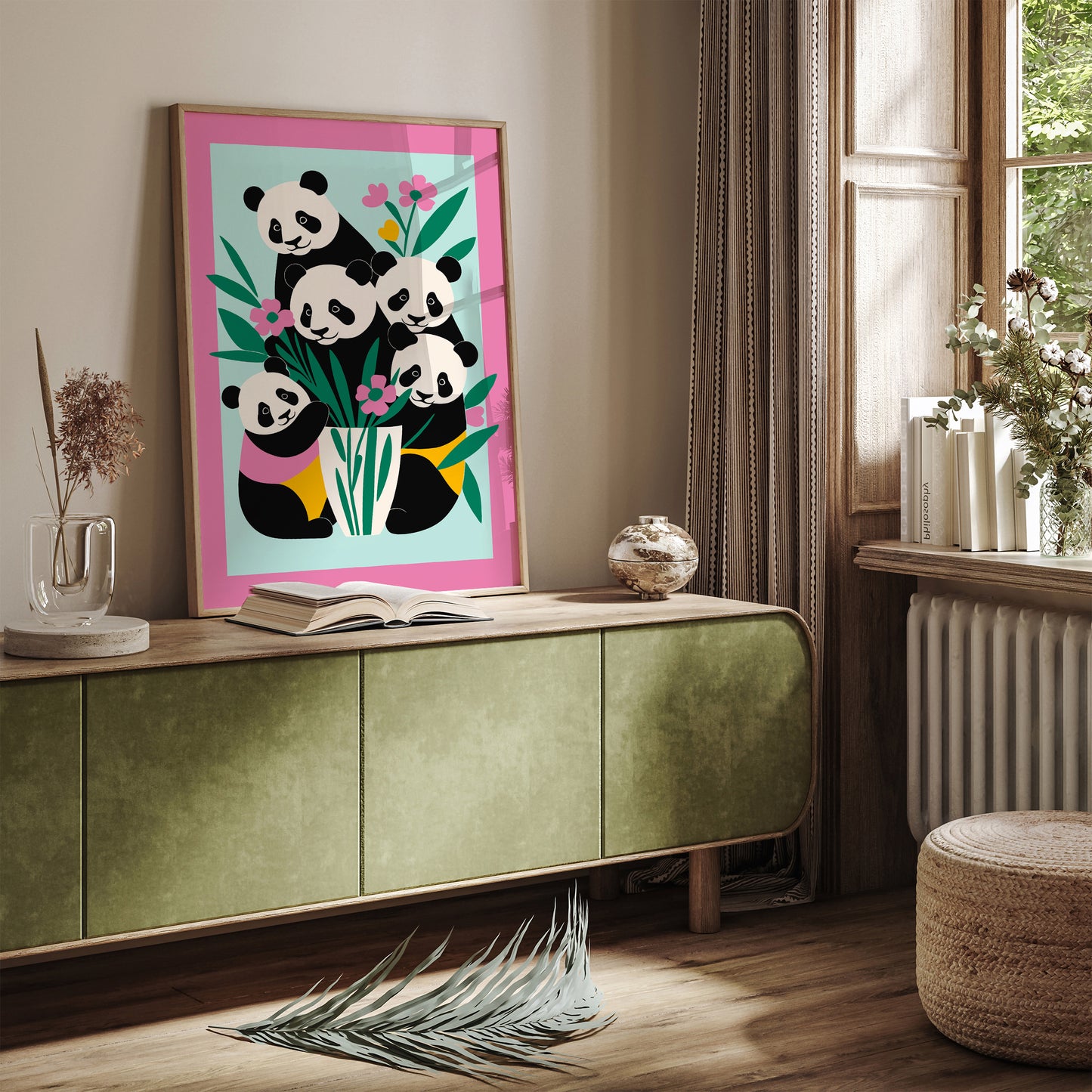 Cute Panda Family Kids Room Art Print