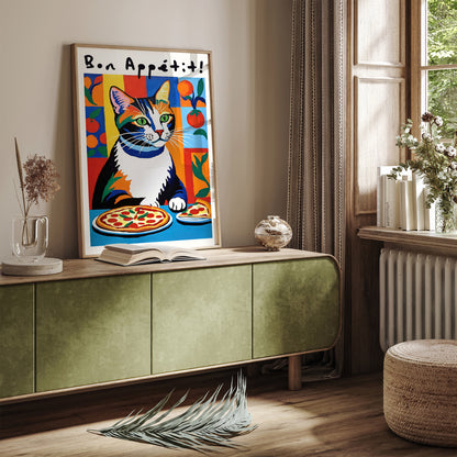 Bon Appetit! Cat and Pizza Poster