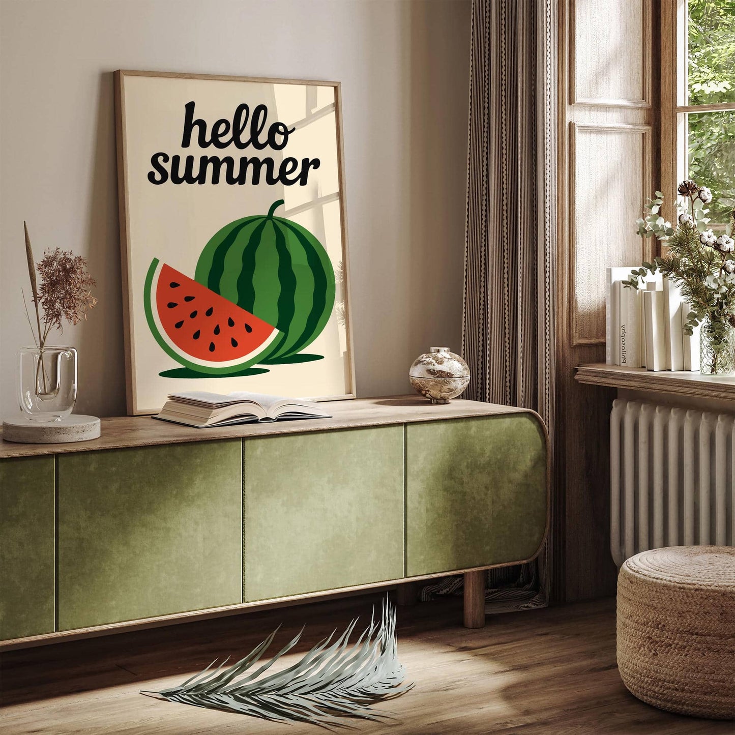 Hello Summer Poster - Watermelon Kitchen Art Print