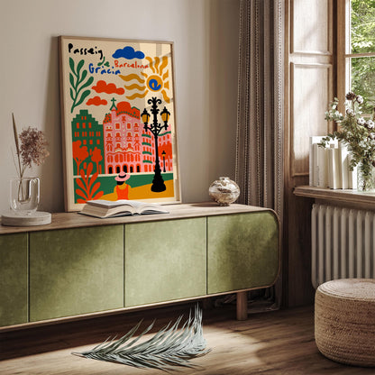 Paseo de Gracia Barcelona Travel Colorful Poster