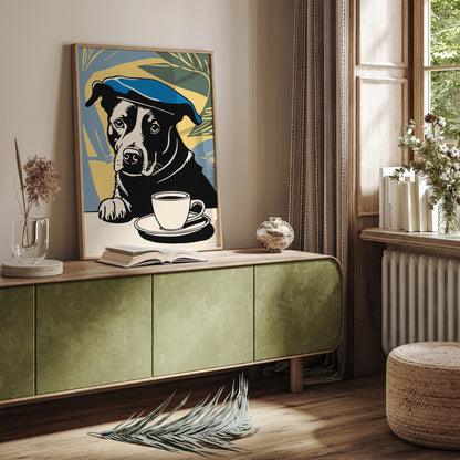 Dog with Black Coffee Retro Poster