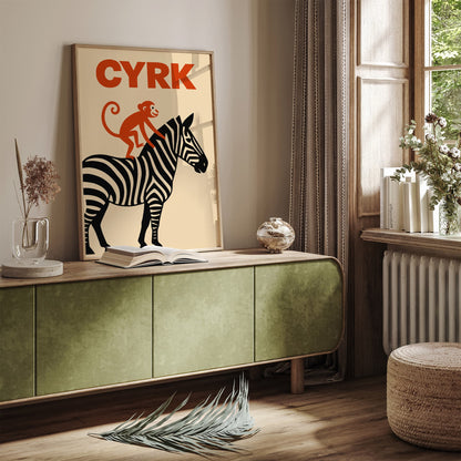 Polish Circus Zebra & Monkey Poster