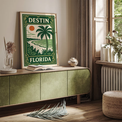 Destin Florida Beach Landscape Poster – Green Tones