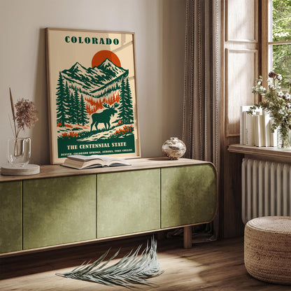 Colorado The Centennial State Travel Poster – Mountain Wall Art Print