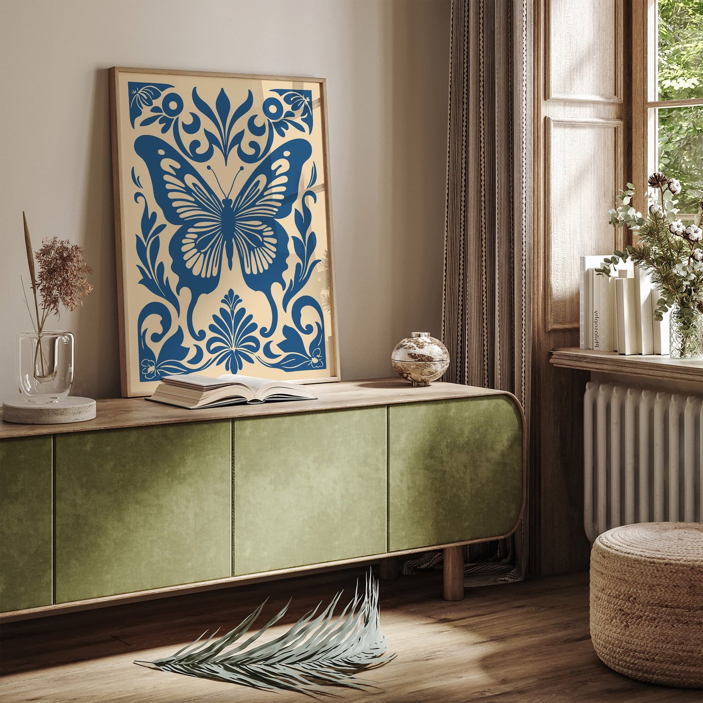 Blue Butterfly Rococo Style Poster