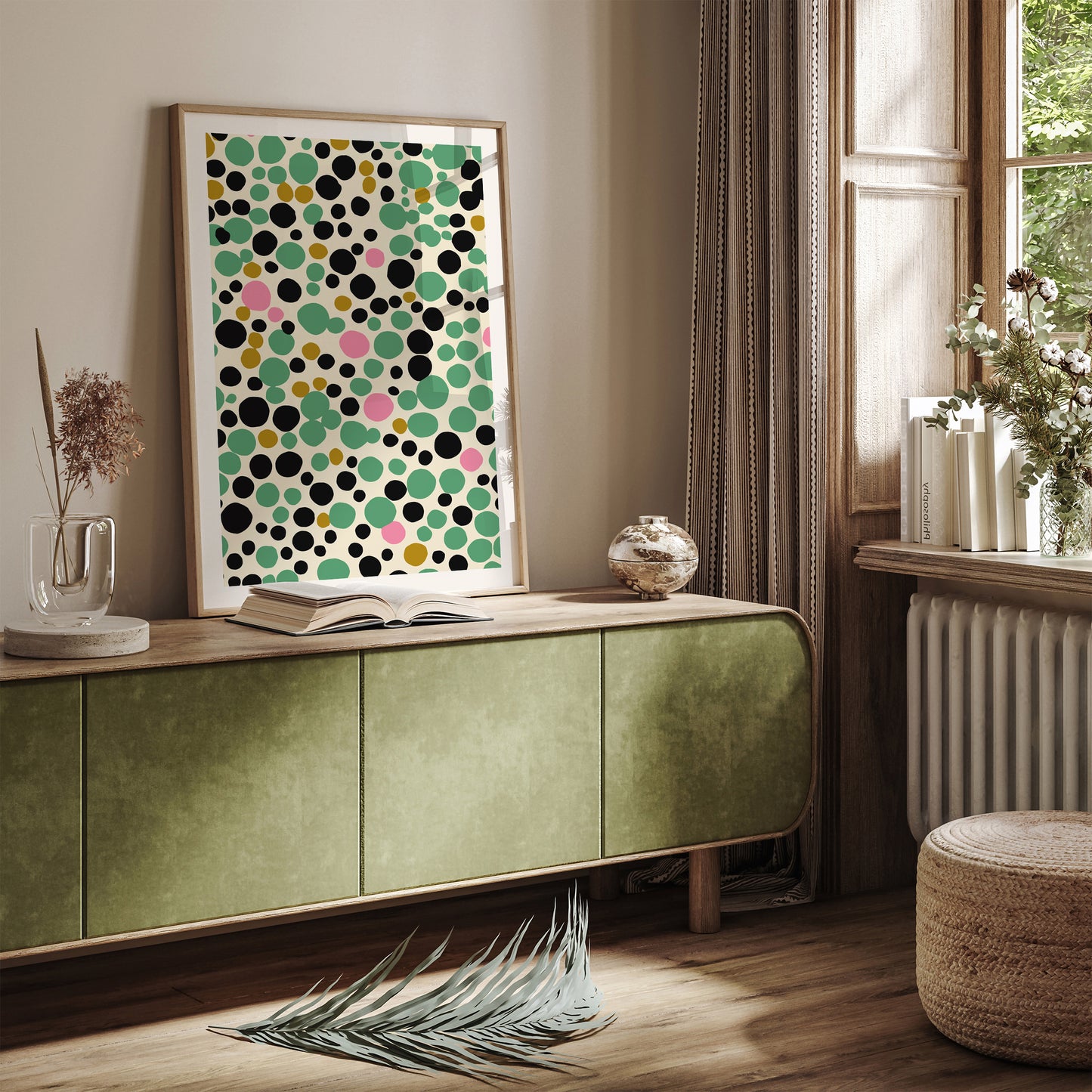 Green Dots Spots Abstract Wall Art