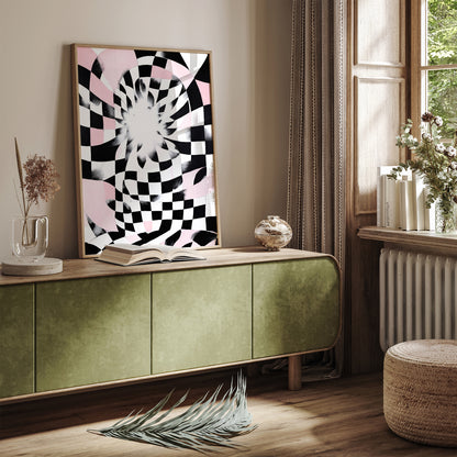 Retro Checkerboard Abstract Art Print