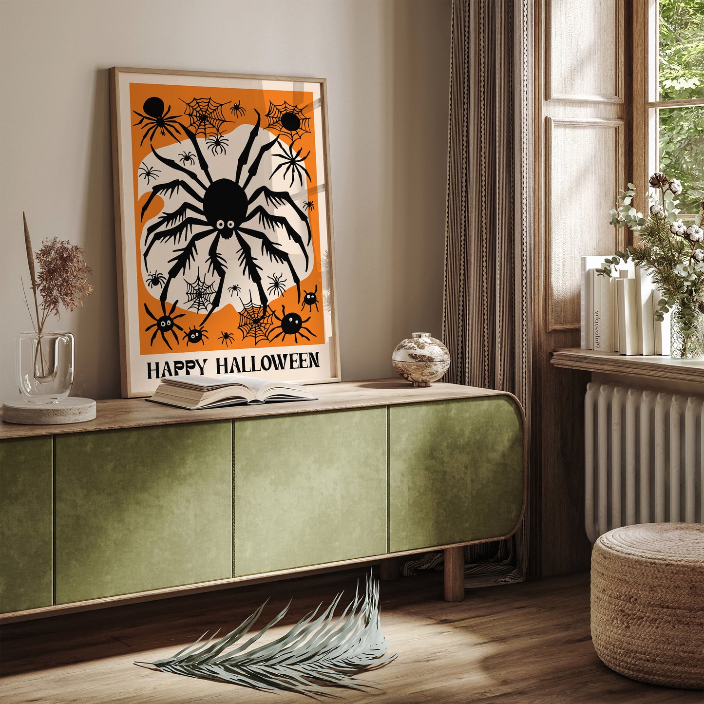 Halloween Home Decor Orange Spider Wall Art