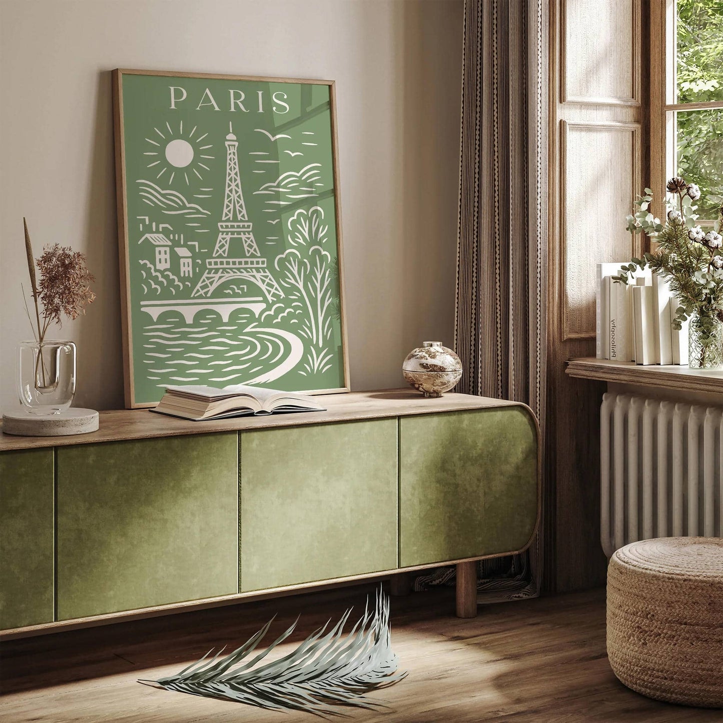 Paris Cityscape in Pistachio Green Tones Poster
