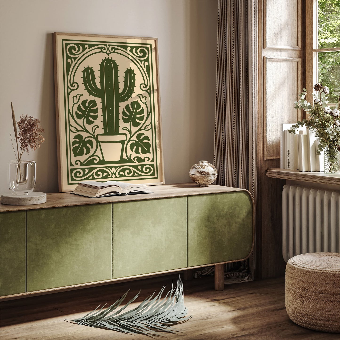 Green Rococo Cactus Plant Wall Art Print
