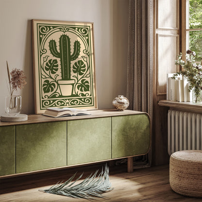 Green Rococo Cactus Plant Wall Art Print