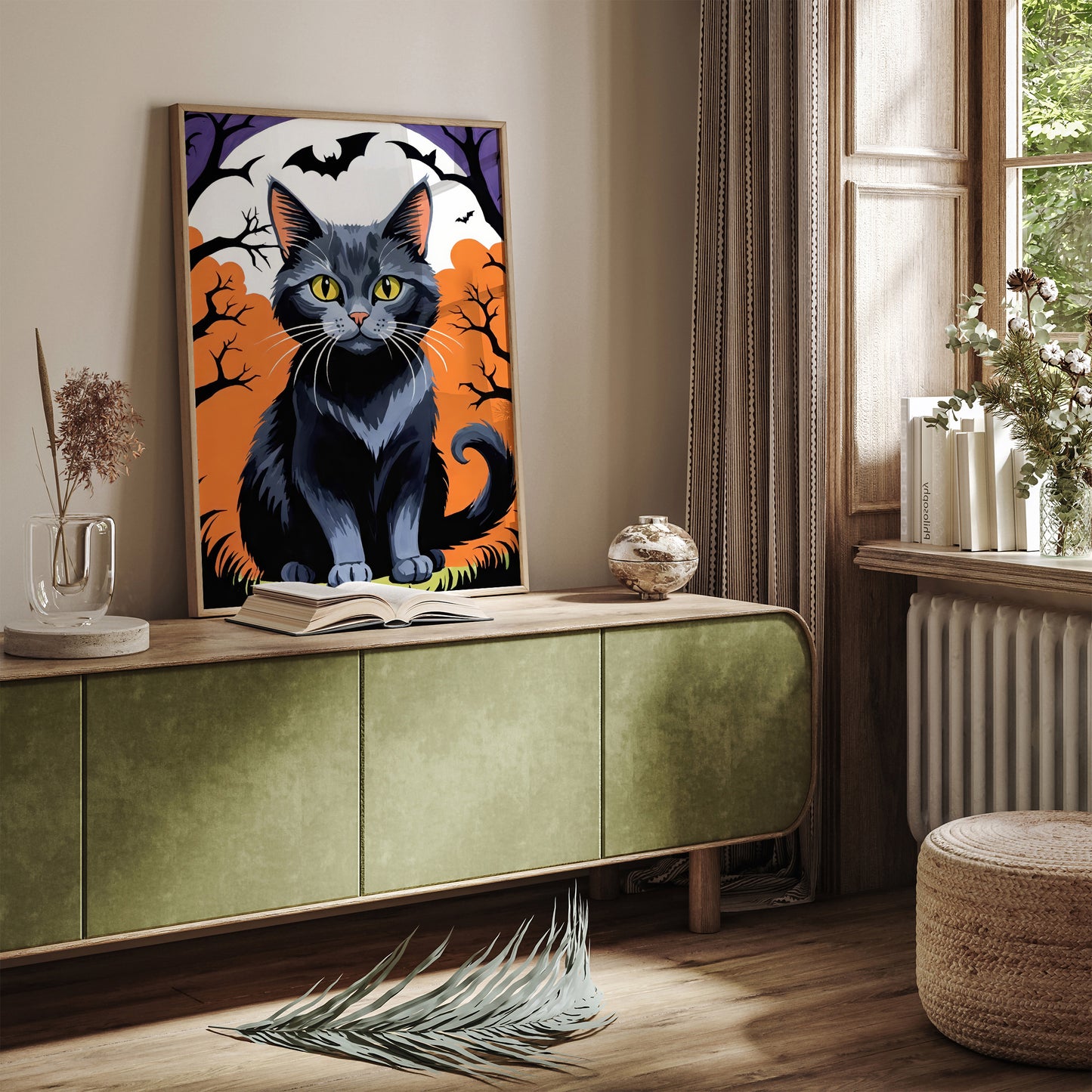 Black Cat Halloween Art Print 2024