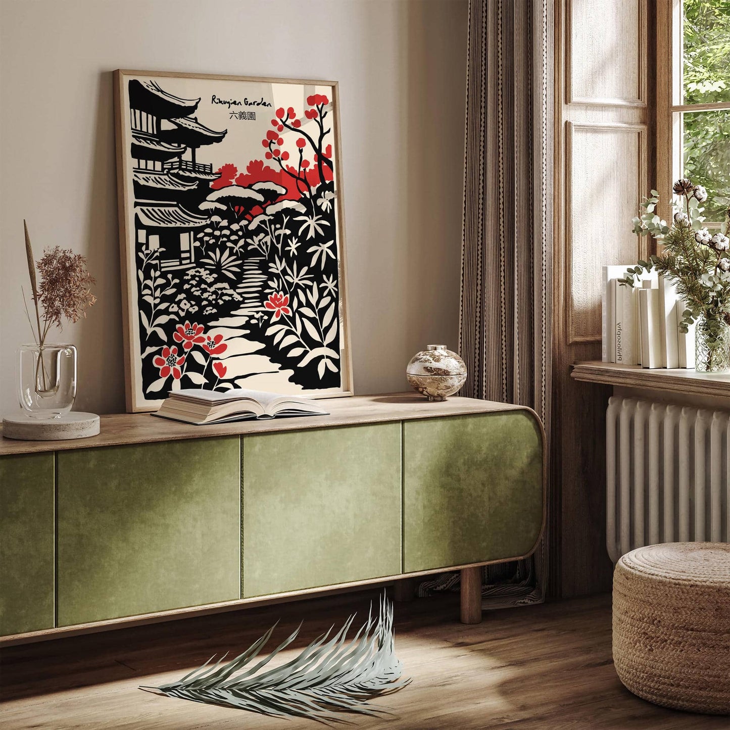 Rikugien Garden Black Ink Art Print