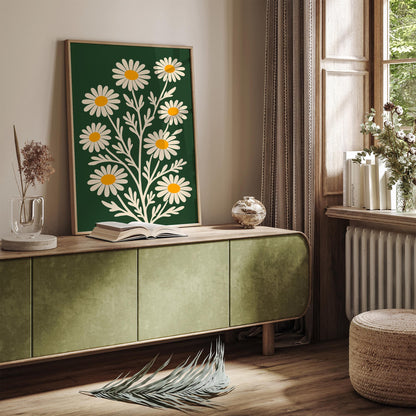Retro Daisy Poster – Green Floral Wall Art