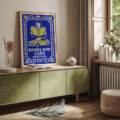 Books and Cars Festival Blue Poster