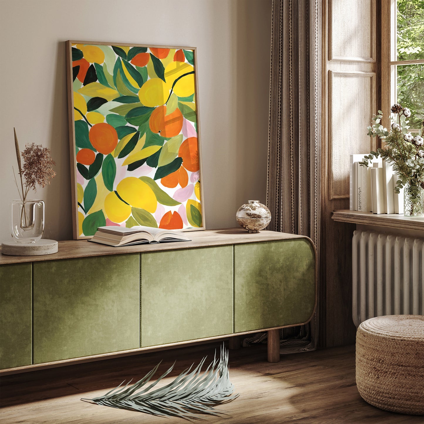 Abstract Nature Painting Print in Orange and Green