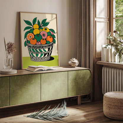 Retro Fruit Basket Kitchen Art Print