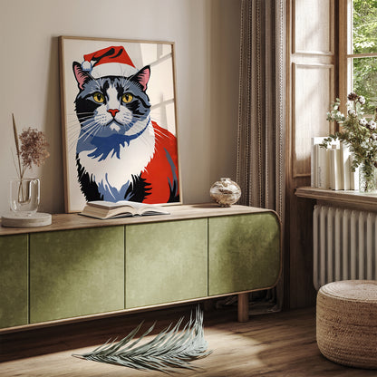 Christmas Cat Santa Wall Art