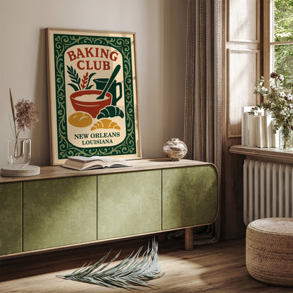 Baking Club New Orleans Poster - Louisiana Kitchen Wall Art