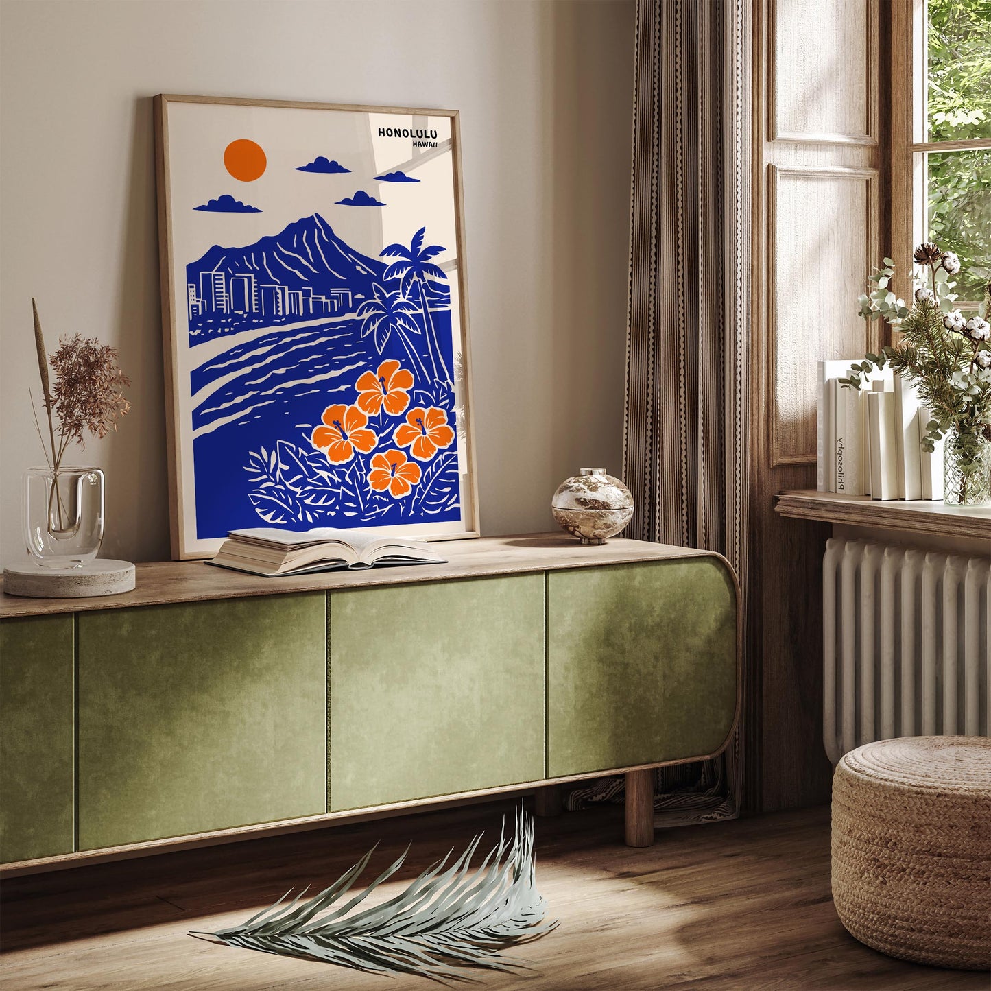 Honolulu. Hawaii Blue Travel Poster Print
