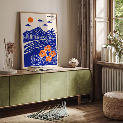 Honolulu. Hawaii Blue Travel Poster Print