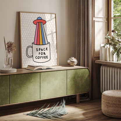 Space For Coffee Quirky UFO Poster