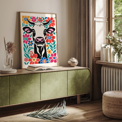 Cute Cow in Flowers Art Print