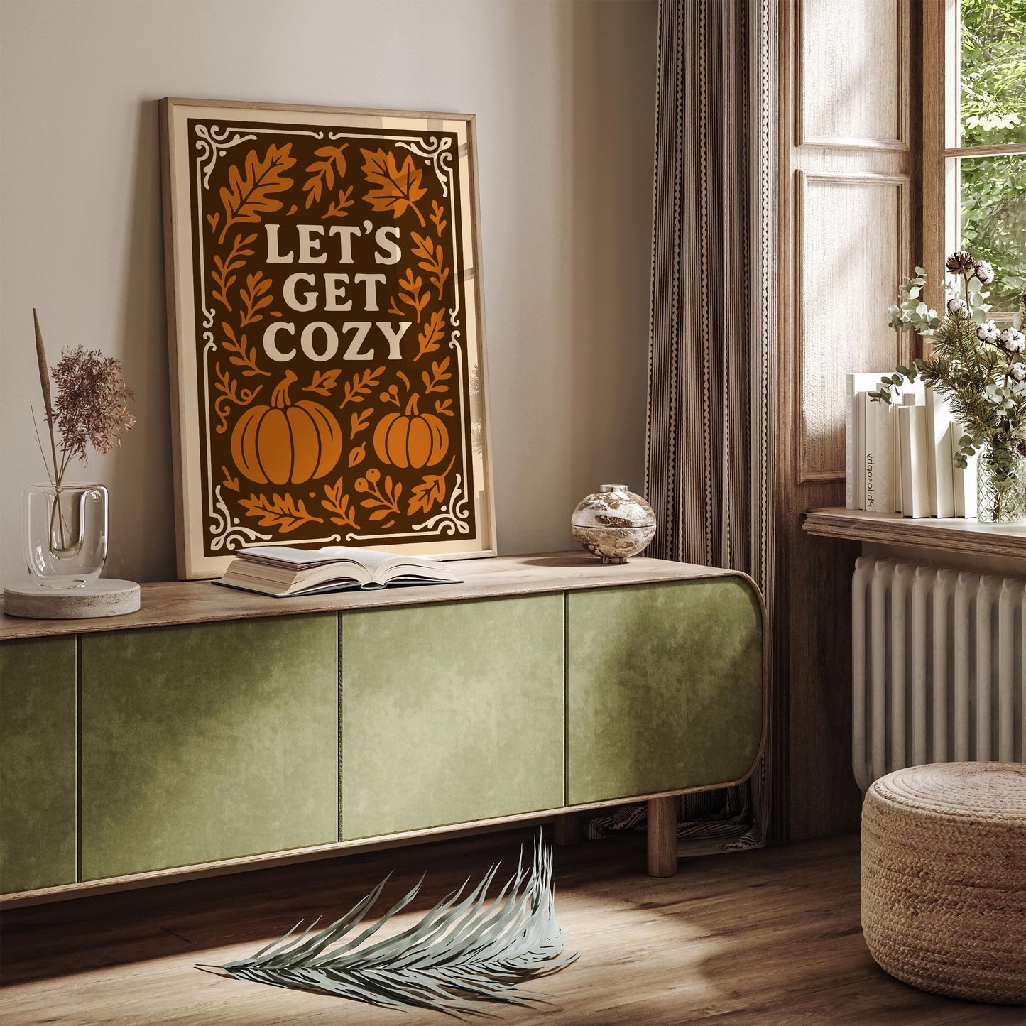 Lets get cozy Poster - Autumn Pumpkins Art Print