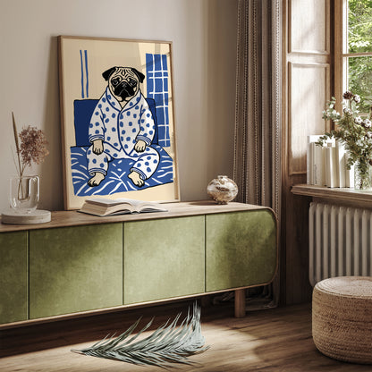 Funny Pug Dog in Pyjamas Poster