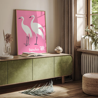 Tancho - Japanese Crane Bird Pink Poster