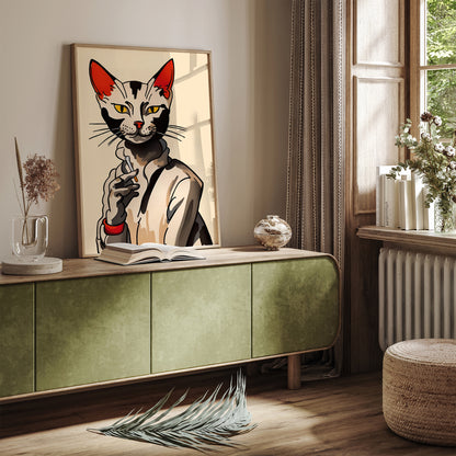 Gentleman Smoking Cat Quirky Wall Art