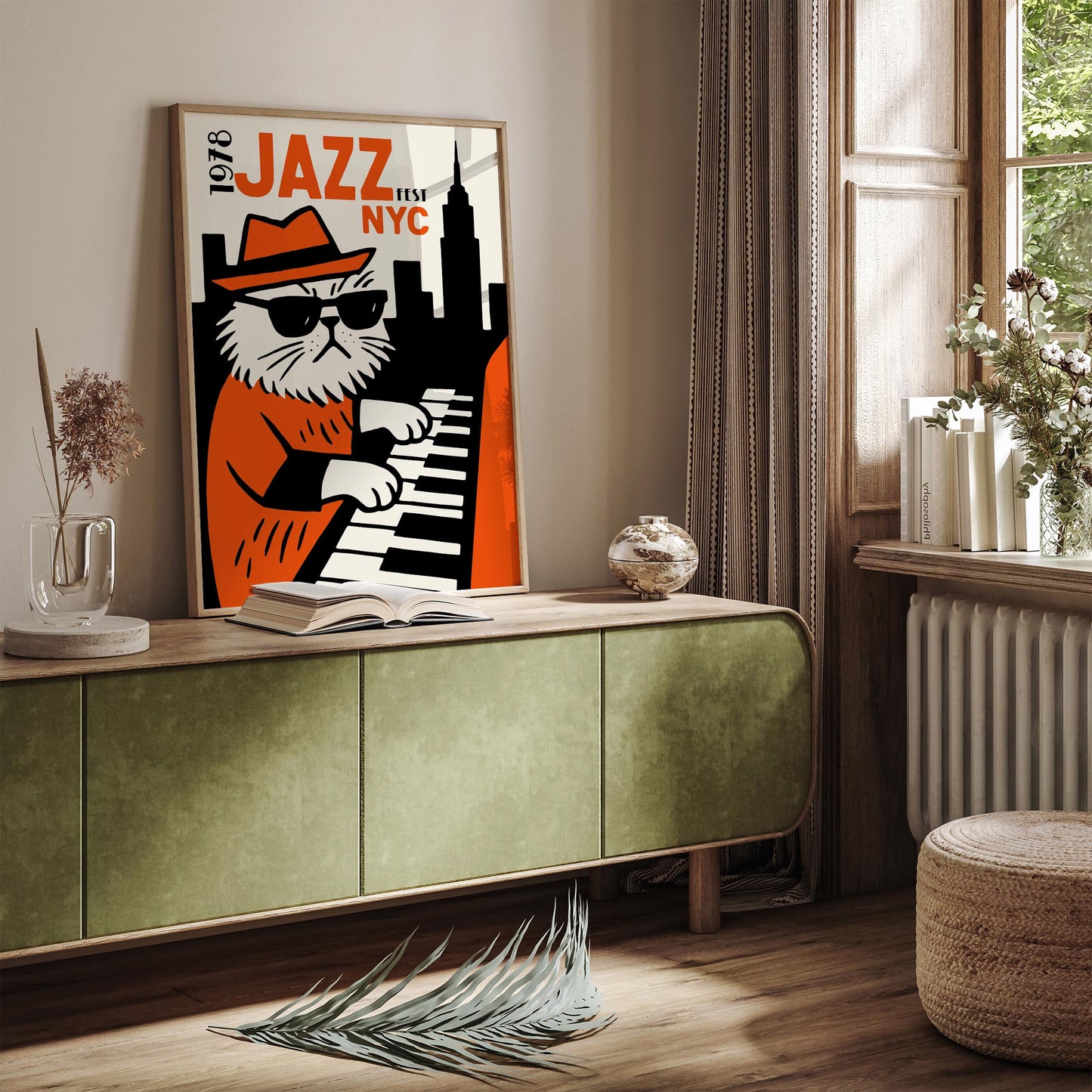 Jazz Fest NYC 1978 Poster - Cool Funny Cat Wall Art