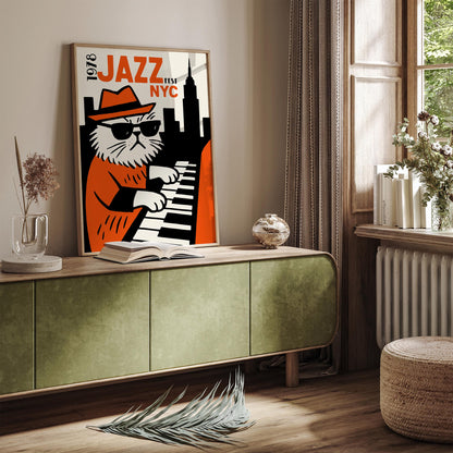 Jazz Fest NYC 1978 Poster - Cool Funny Cat Wall Art