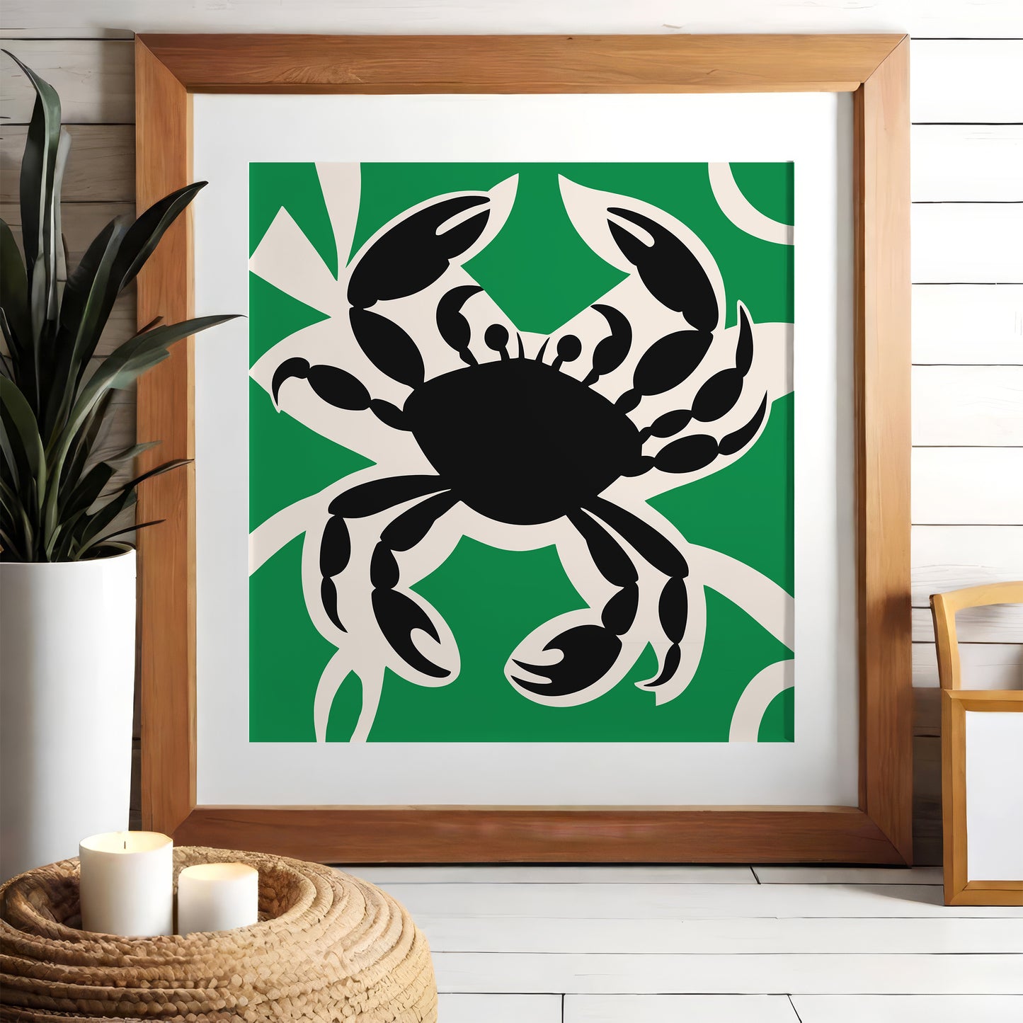 Green Retro Crab Square Print