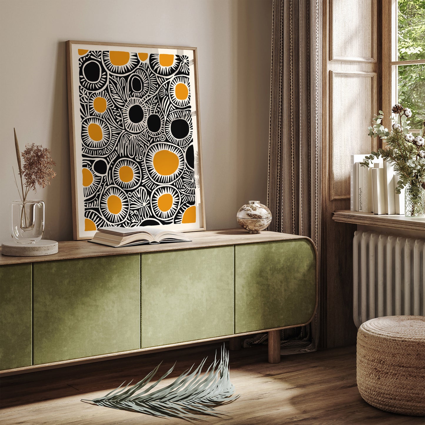 Black Yellow Mid Century Modern Wall Art