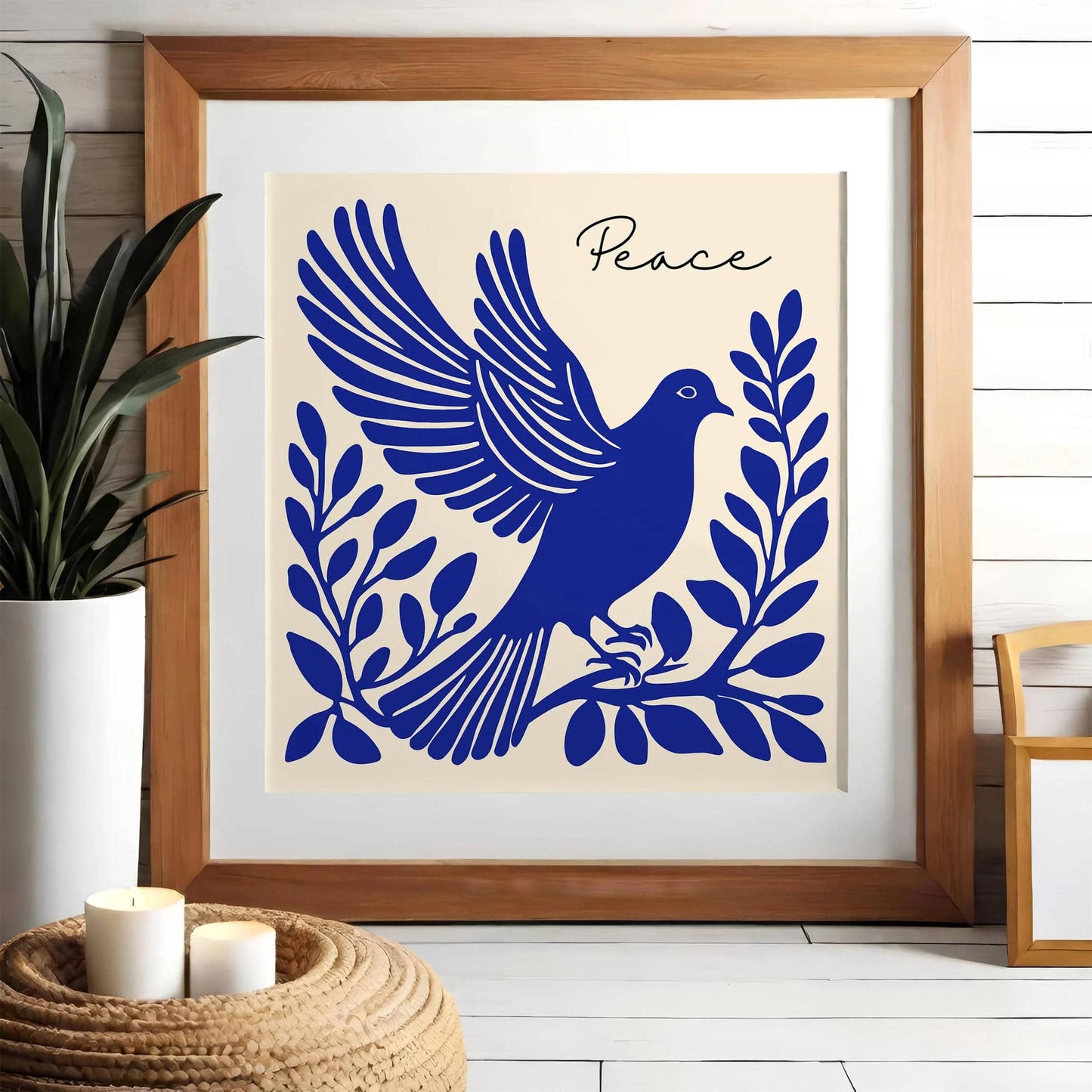 Blue Dove & Peace Quote Art Print – Square Wall Decor