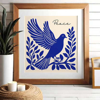Blue Dove & Peace Quote Art Print – Square Wall Decor