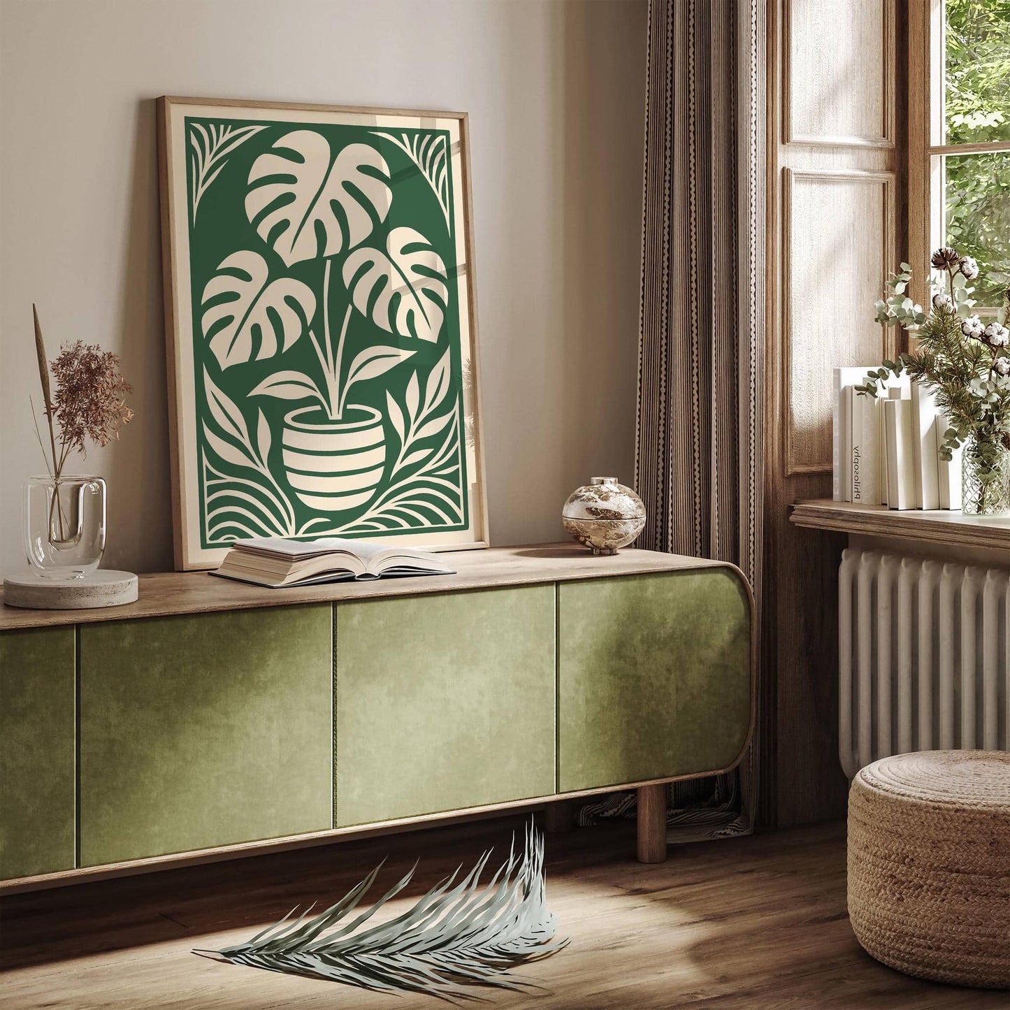 Monstera Plant in Art Deco Style - Green Plant Poster