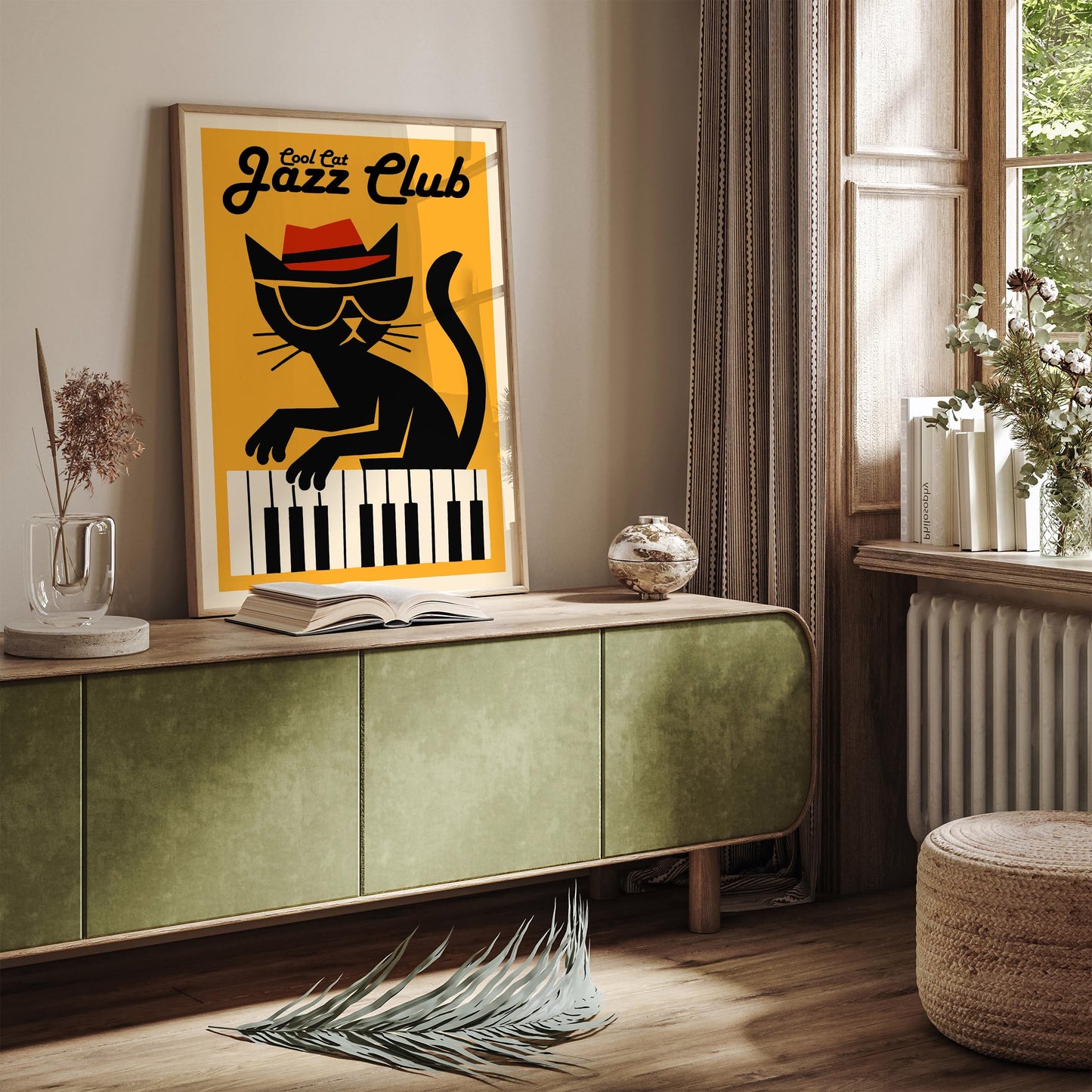 Cool Cat Jazz Club Poster - Yellow Music Wall Art Print