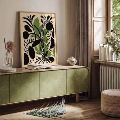 Abstract Botanical Black & Green Print