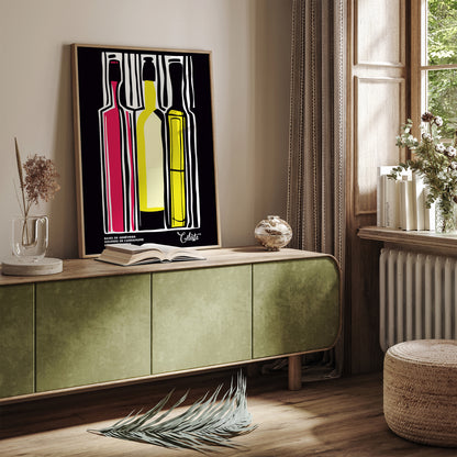 Celeste Wine Retro Black Art Print