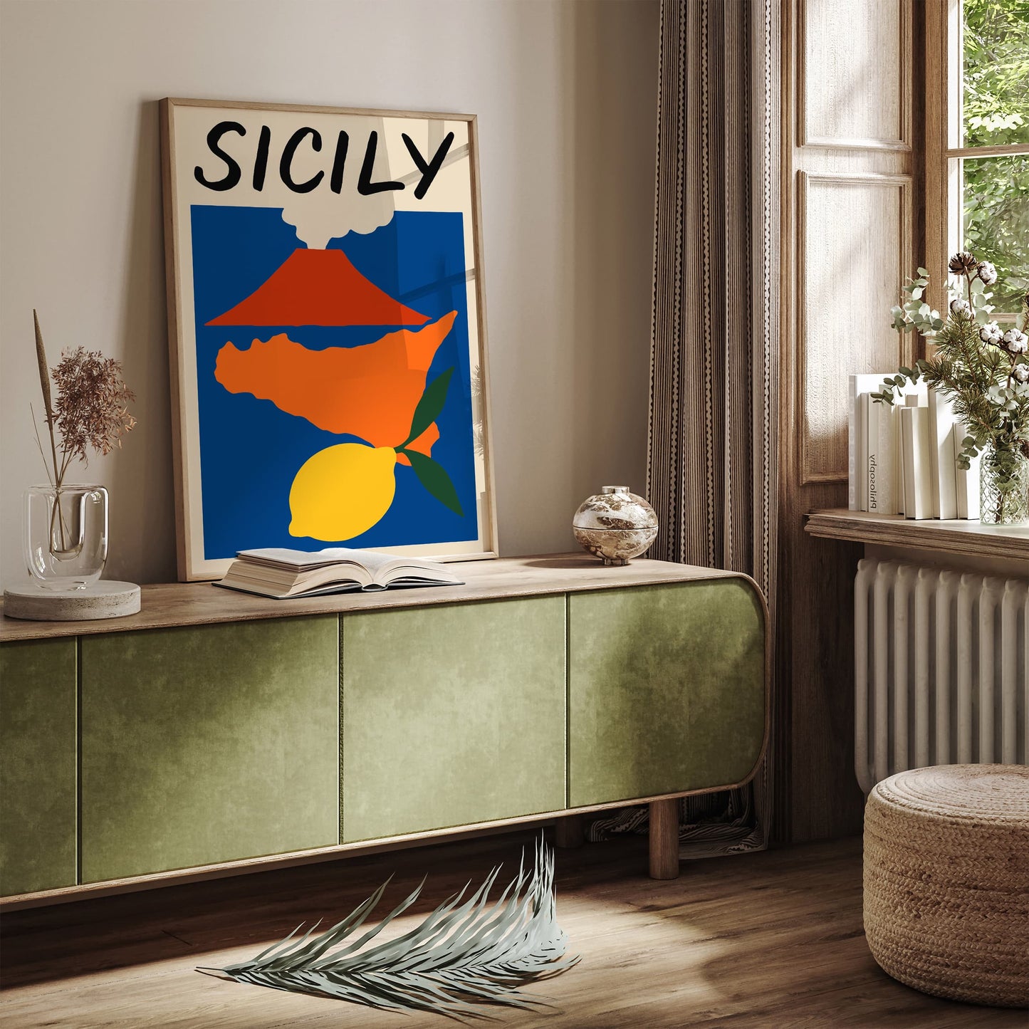 Sicily Map Poster - Colorful Italy Etna Volcano Lemon Print