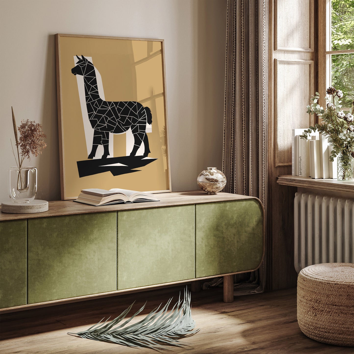 Beige Minimalist LLama Wall Art