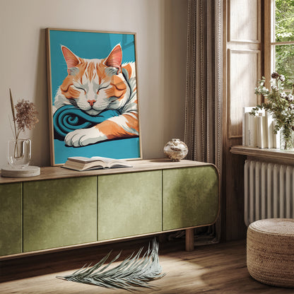 Sleepy Cat Cute Nursery Art Print