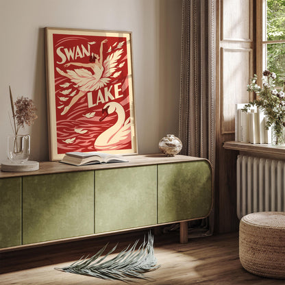 Red Swan Lake Ballet Art Poster