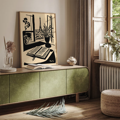 Paris Eiffel Tower and Book Poster
