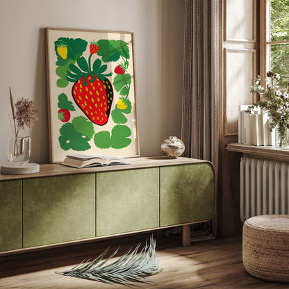 Retro Strawberries Wall Art Print