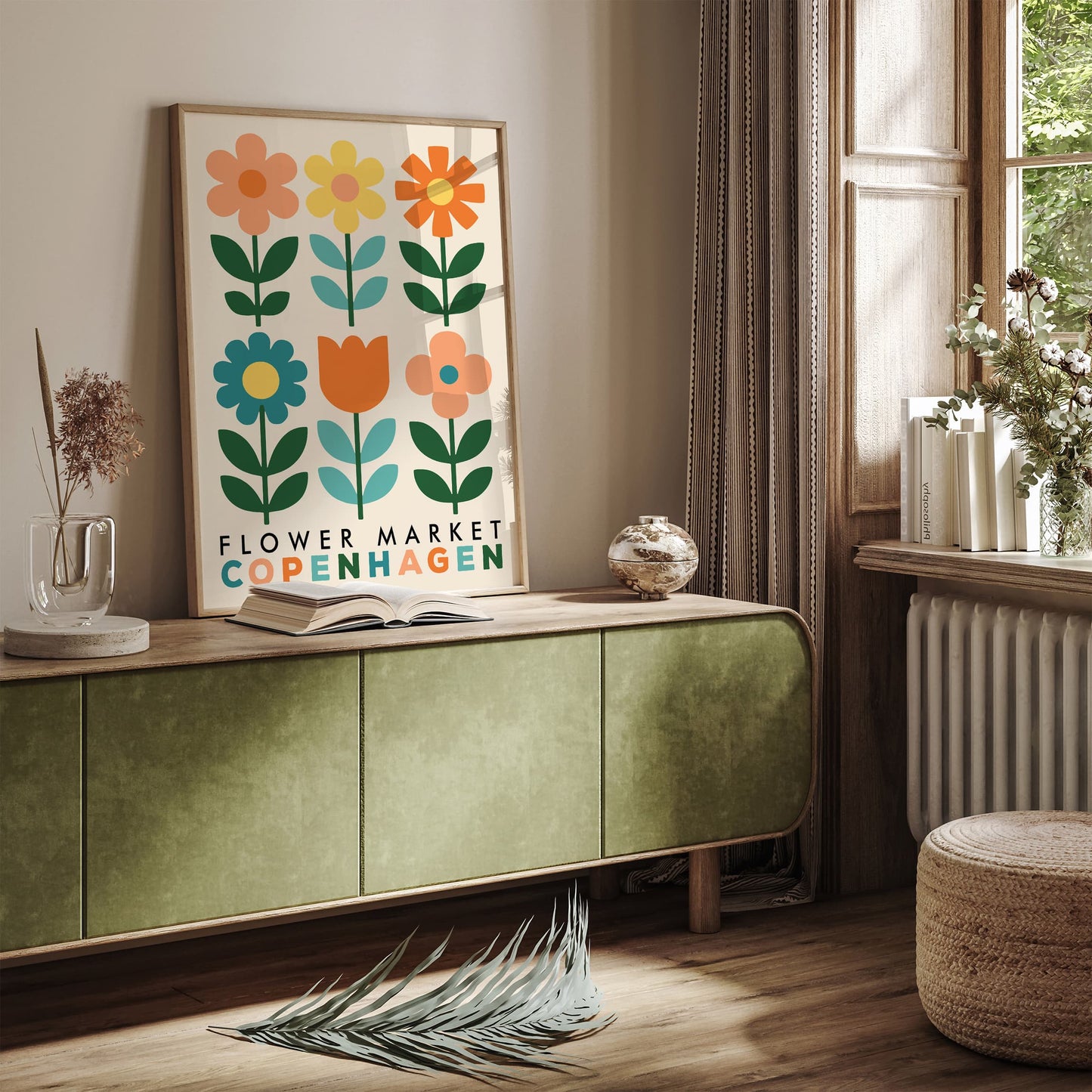 Copenhagen Flower Market Poster - Retro Botanical Wall Art