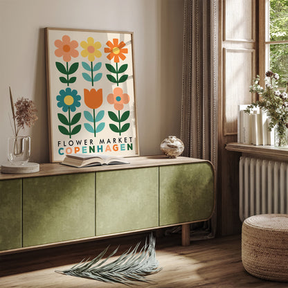 Copenhagen Flower Market Poster - Retro Botanical Wall Art
