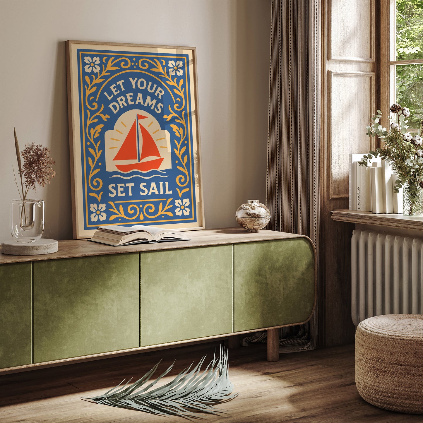Let Your Dreams Set Sail Poster – Blue Travel Wall Art